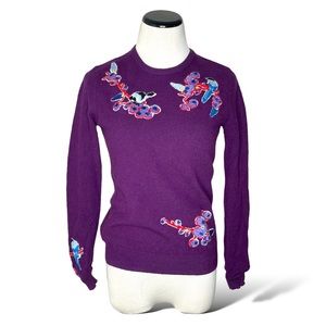 Carven *Rare Embroidered Birds Purple Wool Sweater Jumper